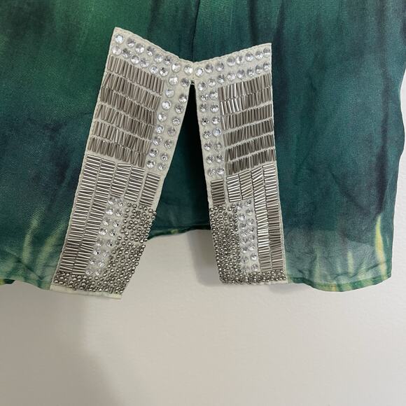 Calypso St. Barth Silk Sequin Tunic Top Size XS Green Cream Boho Batik Resort - Picture 5 of 11